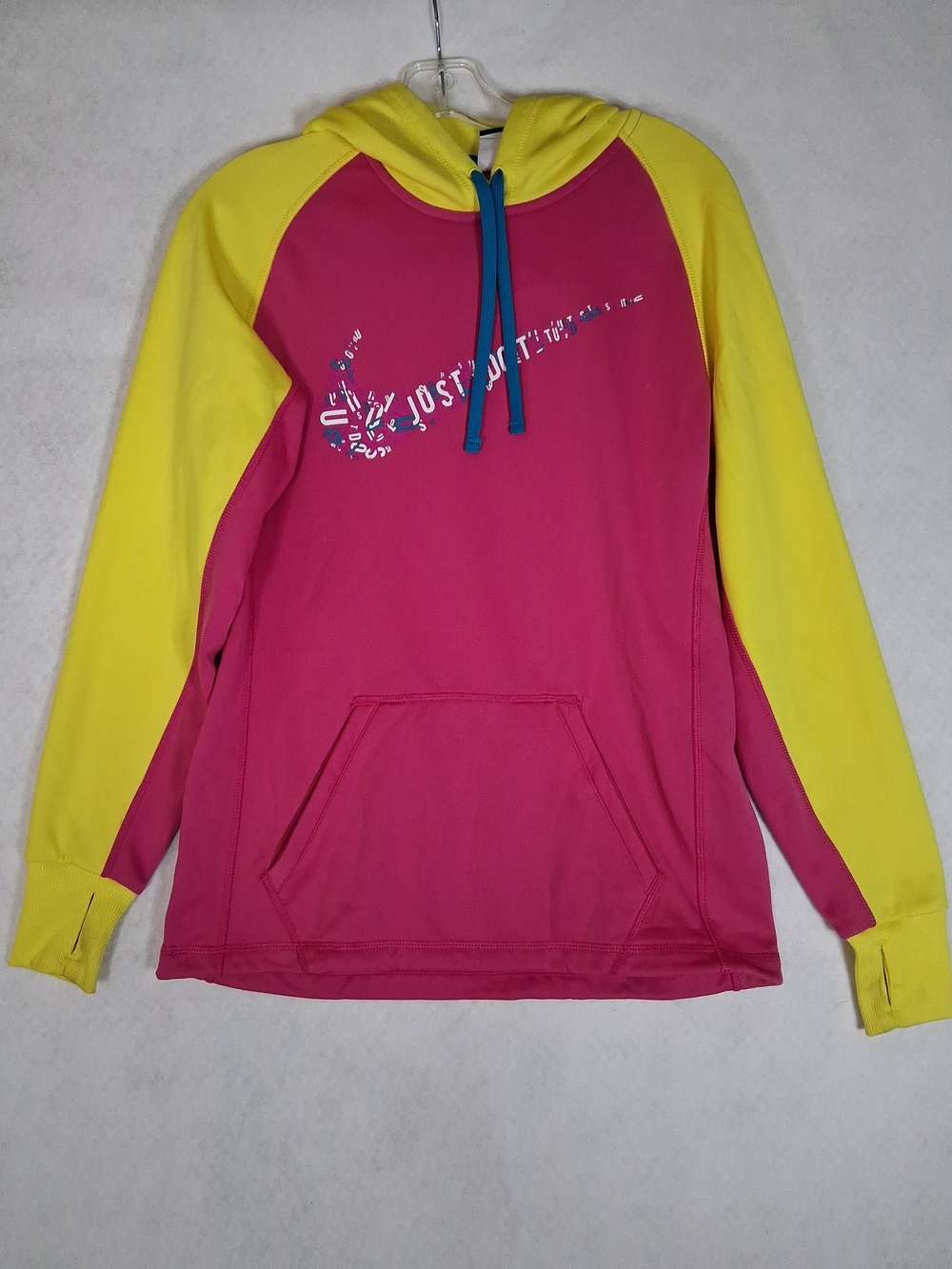 Nike Women's S Therma-Fit Running Hoodie Pink Yellow Just Do It Swoosh Neon
